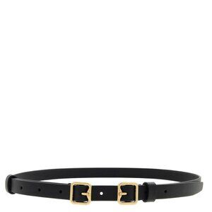 Burberry Double B Belt in Black Leather with Gold Buckles SZ L